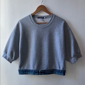 Harvey Faircloth Heather Gray Cropped Sweatshirt with Denim Hem